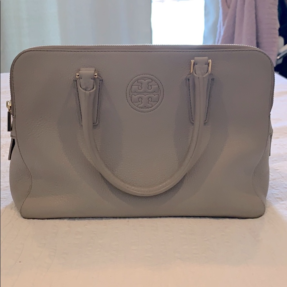 Tory Burch Gray Pebbled Leather Tote